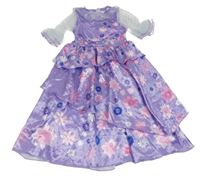 Kostým - Fialovo-mátové saténovo/tylové šaty s květy a perlami 