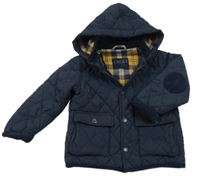 Tmavomodrá prošívaná šusťáková přechodová bunda s kapucí Next