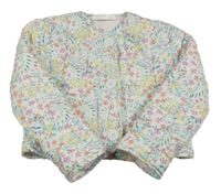 Bílá prošívaná plátěná zateplená bunda s kytičkami LEIGH TUCKER