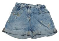 Modré plísňové paper bag riflové kraťasy s kytičkami Next