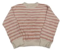 Světlerůžovo-růžový pruhovaný chlupatý crop svetr YIGGA