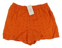 Nové - tmavooranžové plátěné kraťasy s madeirou Candy Couture