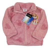 Nové - růžová chlupatá bunda s PAW PATROL - Skye a srdíčky St. Bernard