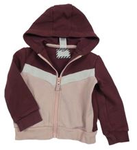 Vínovo-smetanovo-starorůžová funkční propínací mikina s kapucí Decathlon