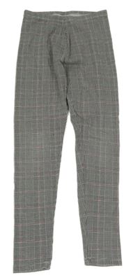 Černošedo-bílo-vínové kostkované vzorované tregínové kalhoty C&A