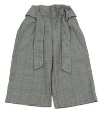 Černo-bílo-starorůžové kostkované vzorované crop kalhoty se zavazováním H&M