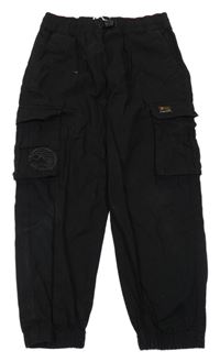 Černé kostkované cargo cuff plátěné kalhoty s nášivkou H&M