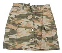 Khaki-krémovo-růžová army riflová propínací cargo sukně Matalan