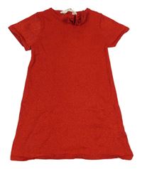 Červené třpytivé svetrové šaty s mašlí zn. H&M