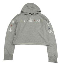 Šedá melírovaná crop mikina s nápisem a kapucí - Friends M&Co.