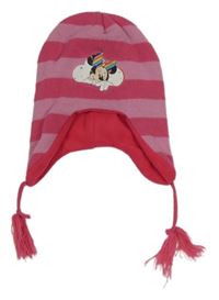 Růžovo-tmavorůžová pruhovaná čepice s Minnie Disney