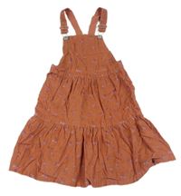 Skořicové květované manšestrové laclové šaty H&M
