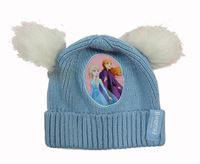 Světlemodrá třpytivá pletená čepice s Frozen a bambulemi Disney