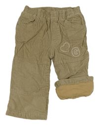 Pískové manšestrové zateplené kalhoty s nášivkami Dopodopo