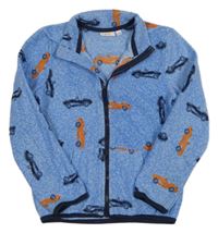 Modrá melírovaná fleecová propínací mikina s auty Kids