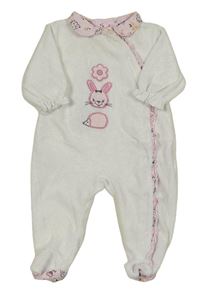 Bílý sametový overal se zvířaty a květinou Ergee