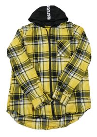 Žluto-černo-bílá kostkovaná košile s kapucí Y.F.K.