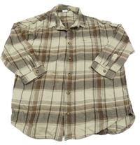 Béžovo-hnědé kostkované propínací košilové oversize šaty Next