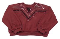 Vínová crop mikina s flitry Nutmeg