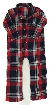 Tmavomodro-červeno-bílý kostkovaný košilový overal