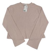 Nové - Růžové žebrované úpletové crop triko H&M