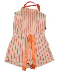 Růžovo-červeno-bílý pruhovaný kraťasový overal