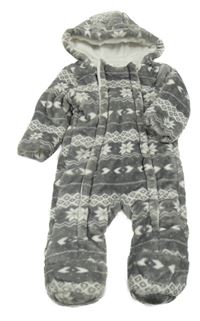 Šedá vzorovaná chlupatá zateplená kombinéza s kapucí F&F