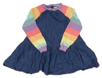 Tmavomodro-barevné riflovo/teplákové šaty pruhovanými rukávy Next