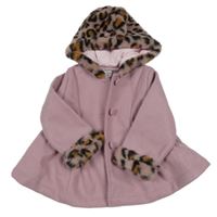 Starorůžový flaušový kabát s kožešinovou kapucí PatPat