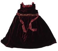 Vínové sametové slavnostní šaty s flitry a 3D květy Tu