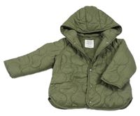 Khaki prošívaná šusťáková zateplená bunda s kapucí F&F