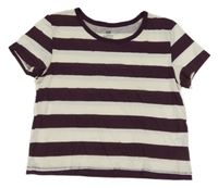 Vínovo-smetanové pruhované crop tričko H&M
