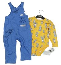 Nové - 2set - Hořčicové body s Tygrem + modré podšité laclové tepláky Dunnes