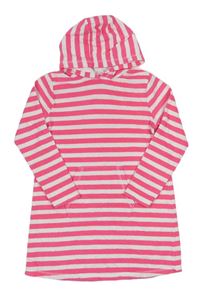 Neonově růžovo-bílé pruhované froté županové šaty s kapucí Next