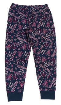 Tmavomodro-růžové vzorované pyžamové kalhoty s nápisy 