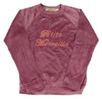 Starorůžová plyšová vzorovaná mikina s nápisem 