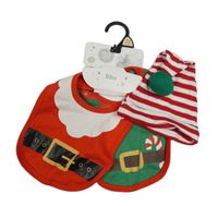 Nové - 3 set - červeno-bílá pruhovaná čepice + 2x vánoční bryndák 