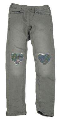 Šedé džegíny s flitrovými srdíčky C&A