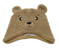 Hnědá huňatá podšitá čepice s čumákem - medvěd St. Bernard