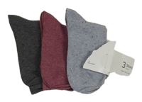 Nové - 3x ponožky - šedé + modré + vínové 