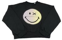 Černá crop mikina se smajlíkem 