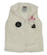 Nové - bílá kožešinová vesta s jednorožcem 