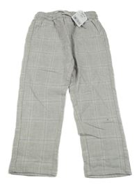 Nové - Šedé kostkované lněné kalhoty Next