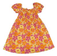 Růžovo-oranžové květované šaty Primark