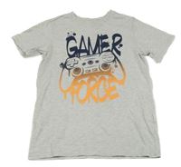 Šedé melírované tričko s nápisem Chapter young