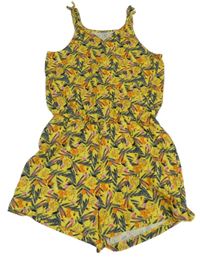 Žluto-šedý květovaný kraťasový overal Name it