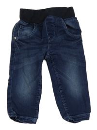 Tmavomodré teplákové rifle s úpletovým pasem BLUE SEVEN