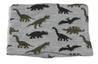 Šedý pletený podšitý nákrčník s dinosaury 