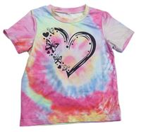 Růžovo-barevné batikované tričko se srdcem Shein