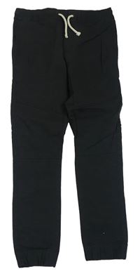 Černé plátěné cuff kalhoty H&M